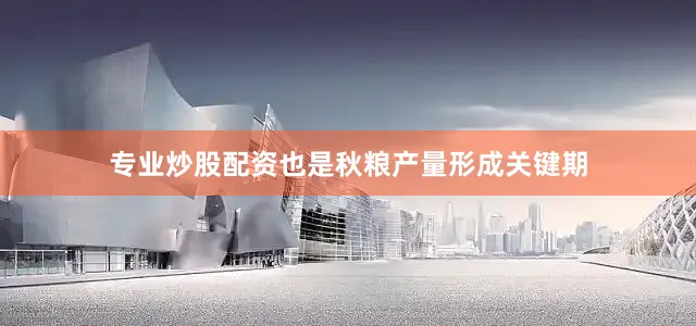 专业炒股配资也是秋粮产量形成关键期